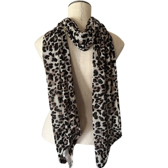 Chicos Womens Fauna Mesh Leopard Print Oblong Scarf Bohemian Art to Wear Classic - Picture 1 of 6